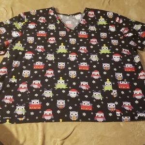 Christmas Owl Scrub Top